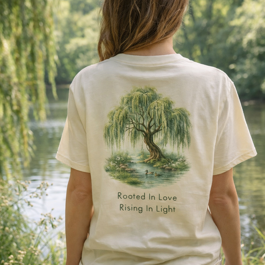 Rooted In Love, Rising In Light Womens T-Shirt | Garment Dyed